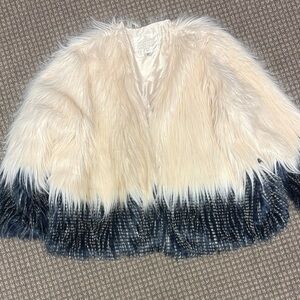 Festival / concert wear - fabulous Cream and Blue Faux Fur Jacket